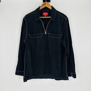 Supreme Half Zip Corduroy Shirt Mens Large Black USA Skate Hype Beast